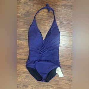 Gottex Collection Divine V-Neck V-Back One Piece Swimsuit Purple Shaping NWT 14